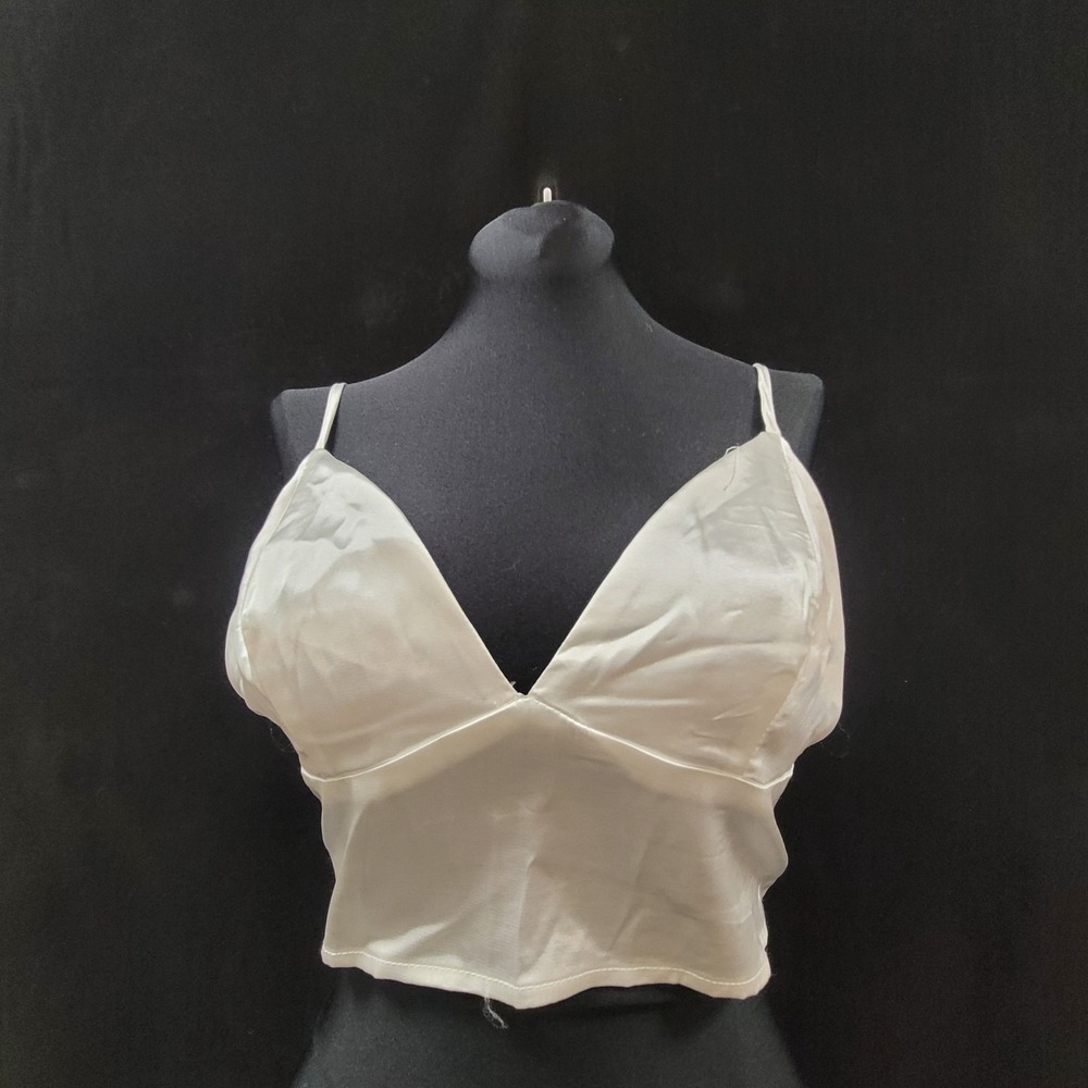 White Satin Babydoll Crop Top Size M Ethereal Angelcore Country Cowgirl Coquette